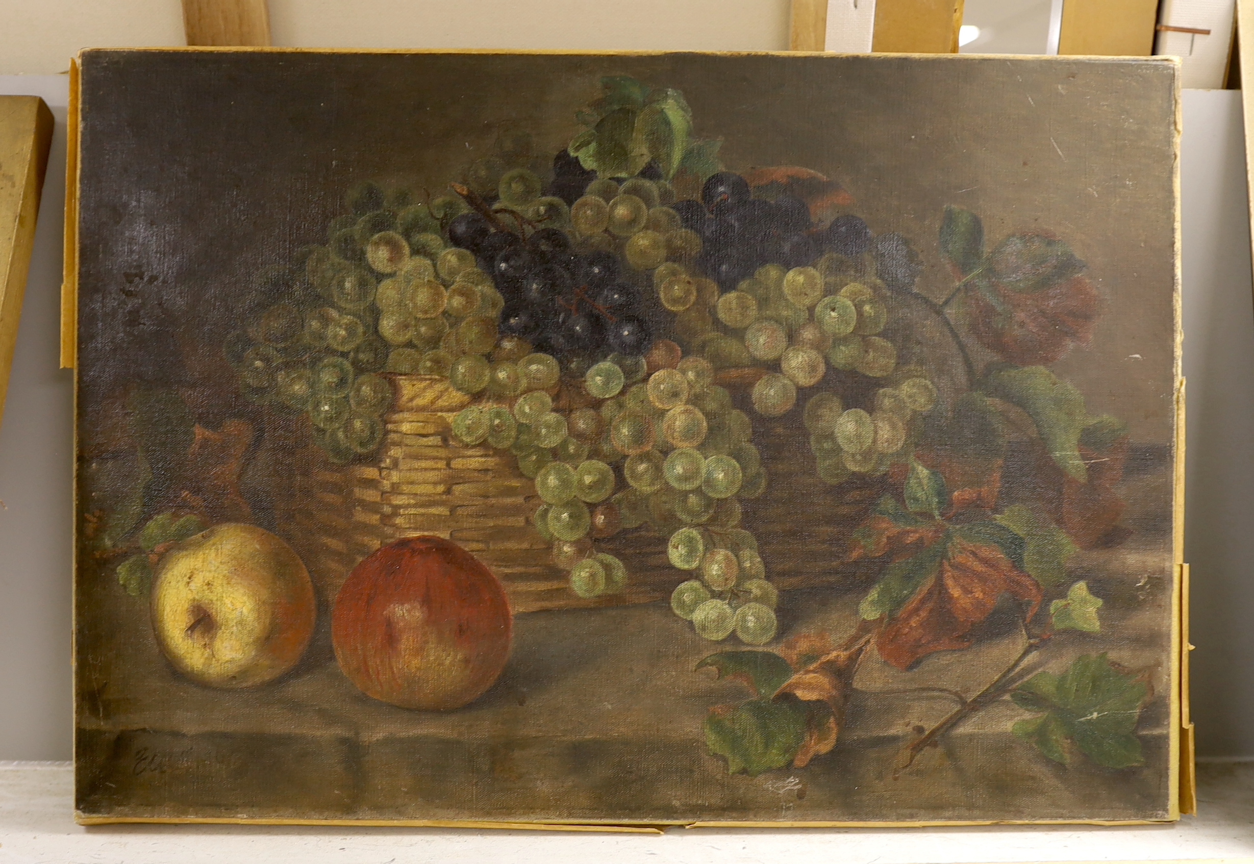 Late 19th / early 20th century, English School, oil on canvas, Still life of fruit, indistinctly signed lower left, 35 x 51cm, unframed